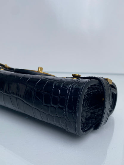 Balmain Black Croc Embossed B-Buzz 23 Clutch GHW