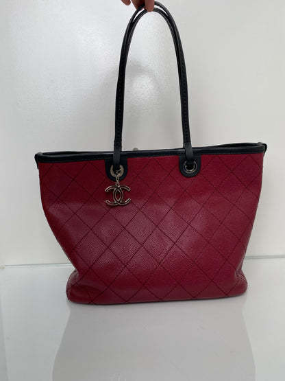 Chanel Burgundy & Black Quilted Tote Bag SHW