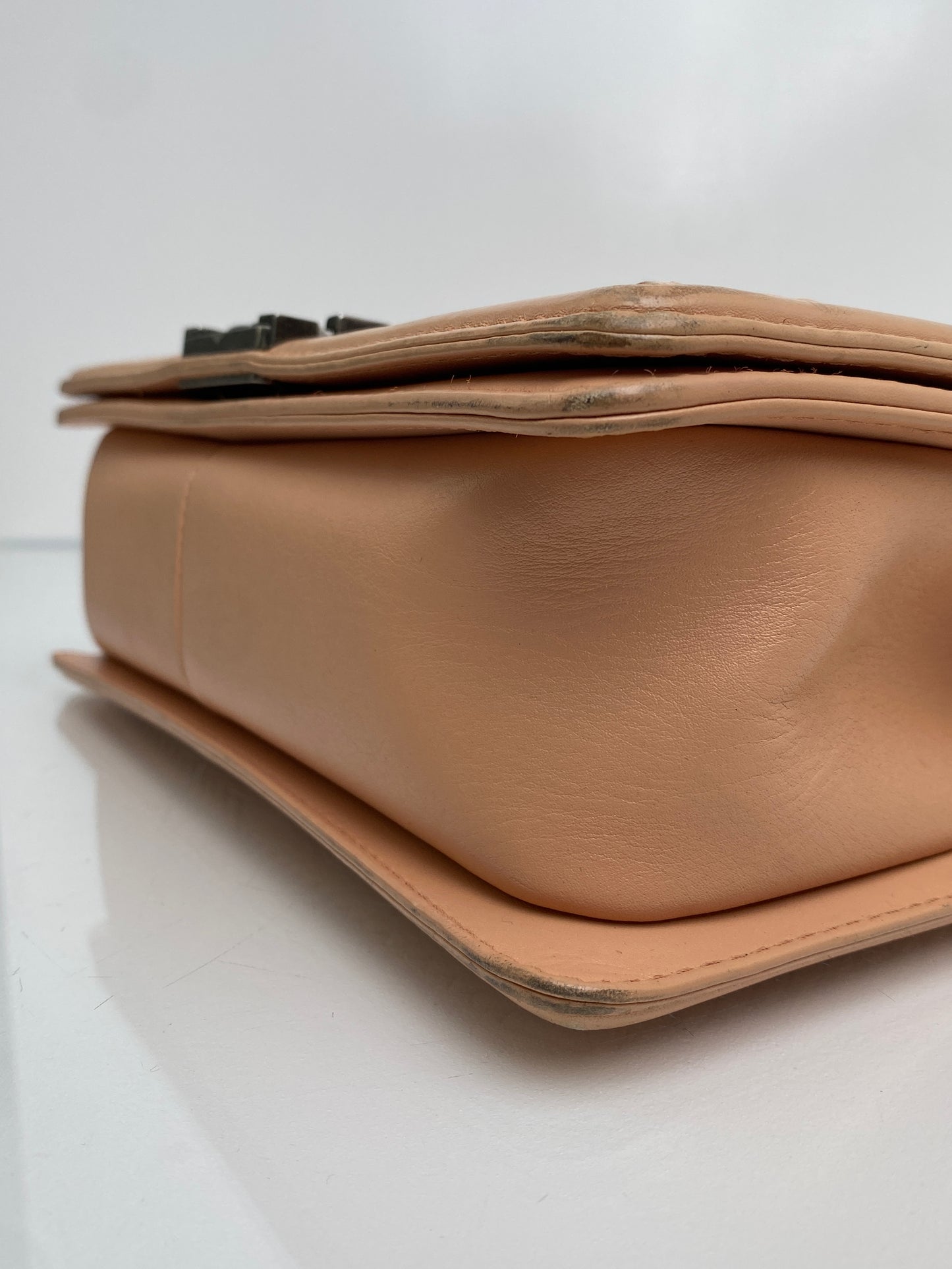 Chanel Medium Boy Bag Beige Stitched Chevron RHW #23