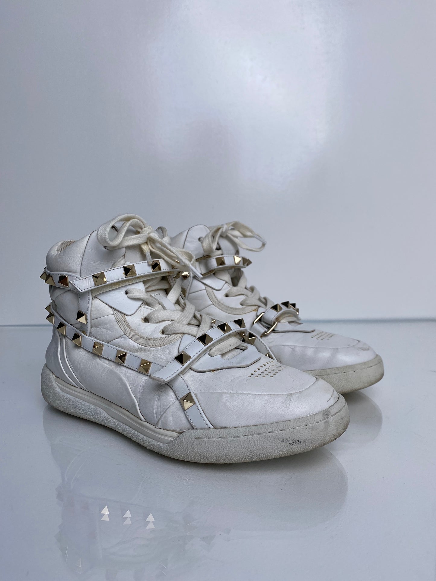 Valentino White Rockstud Hightop Sneakers, 35