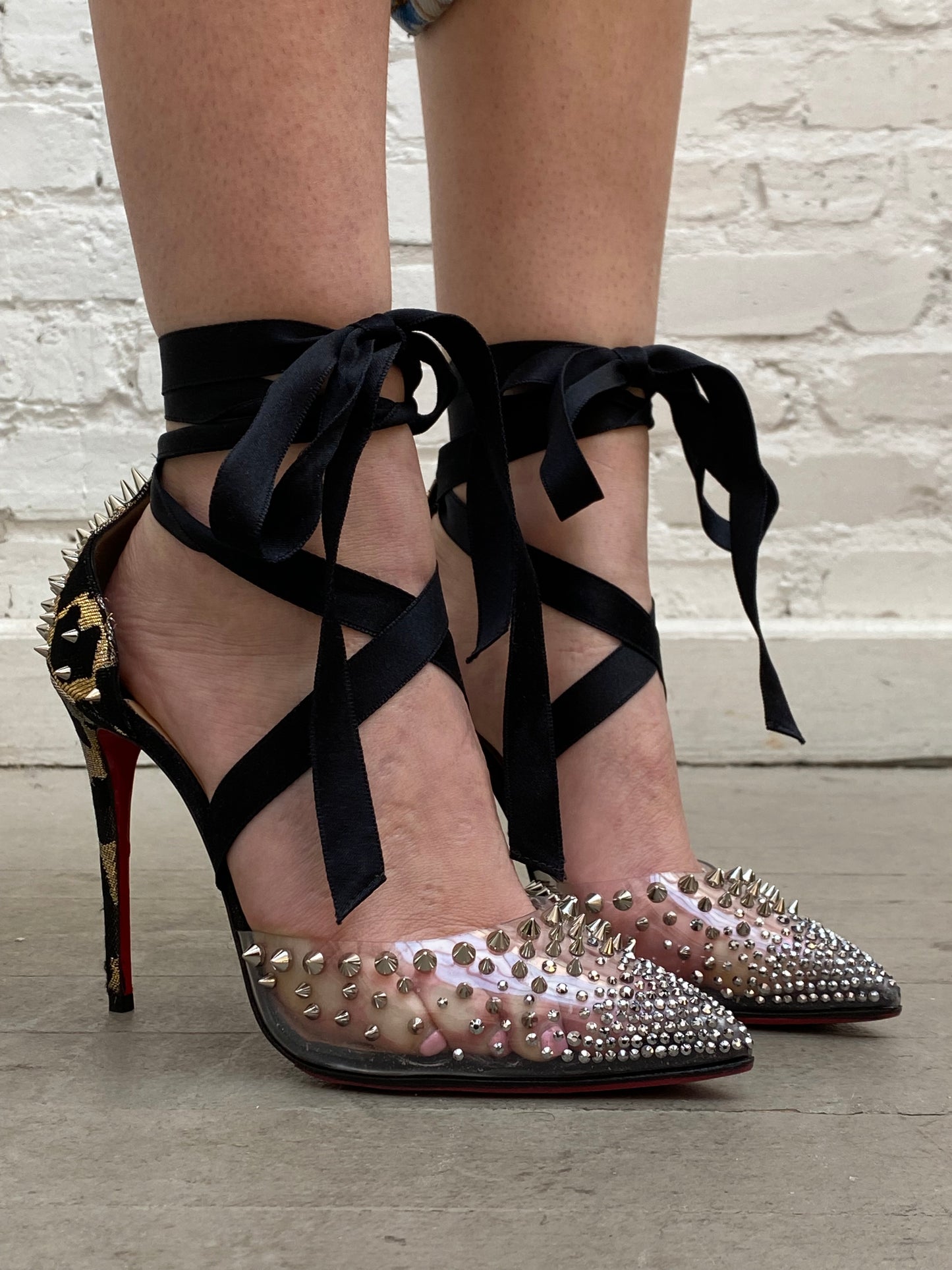 Christian Louboutin Clear & Leopard Spiked Heels, 39