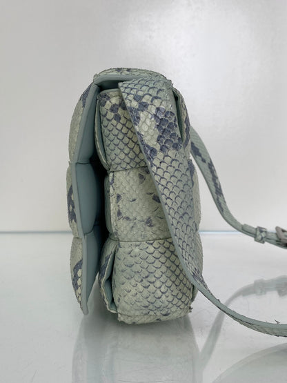Bottega Veneta Padded Casette Gray & Mint Python Embossed Crossbody Bag SHW