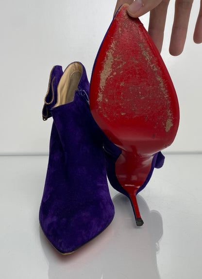 Christian Louboutin Purple Suede Flower Booties, 39