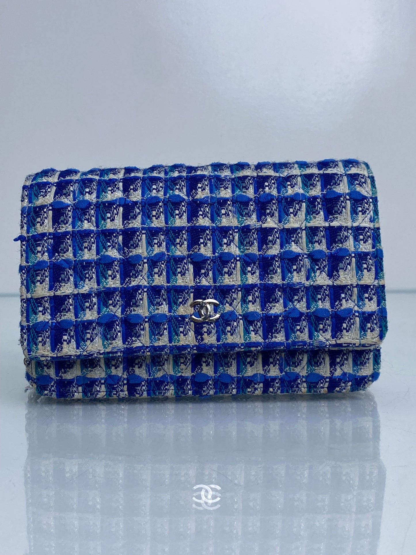 Chanel Blue Tweed Charms Wallet On Chain SHW