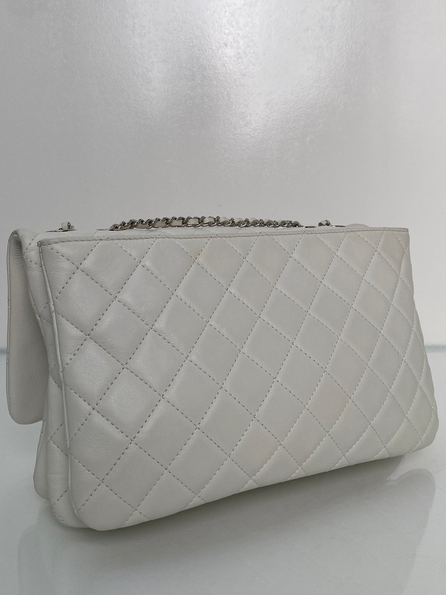 Chanel White Lambskin Quilted 3 Flap Bag SHW #19