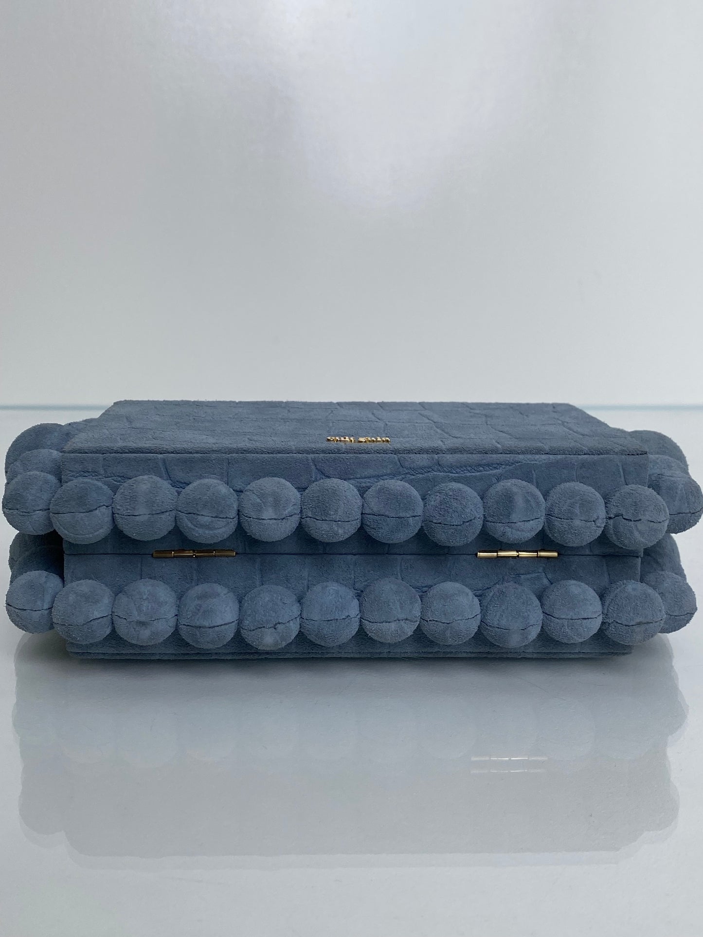 Cult Gaia Blue Croc Embossed Suede Clutch GHW