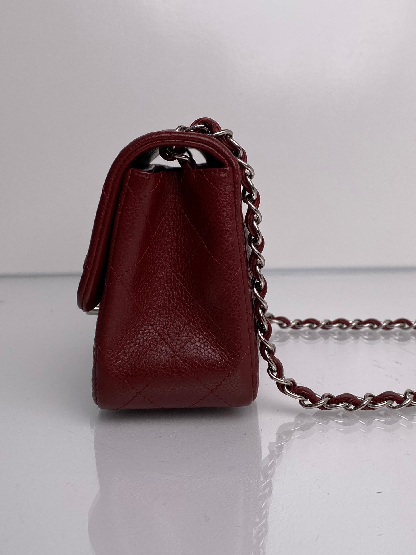 Chanel Classic Mini Square Bordeaux Caviar Leather SHW