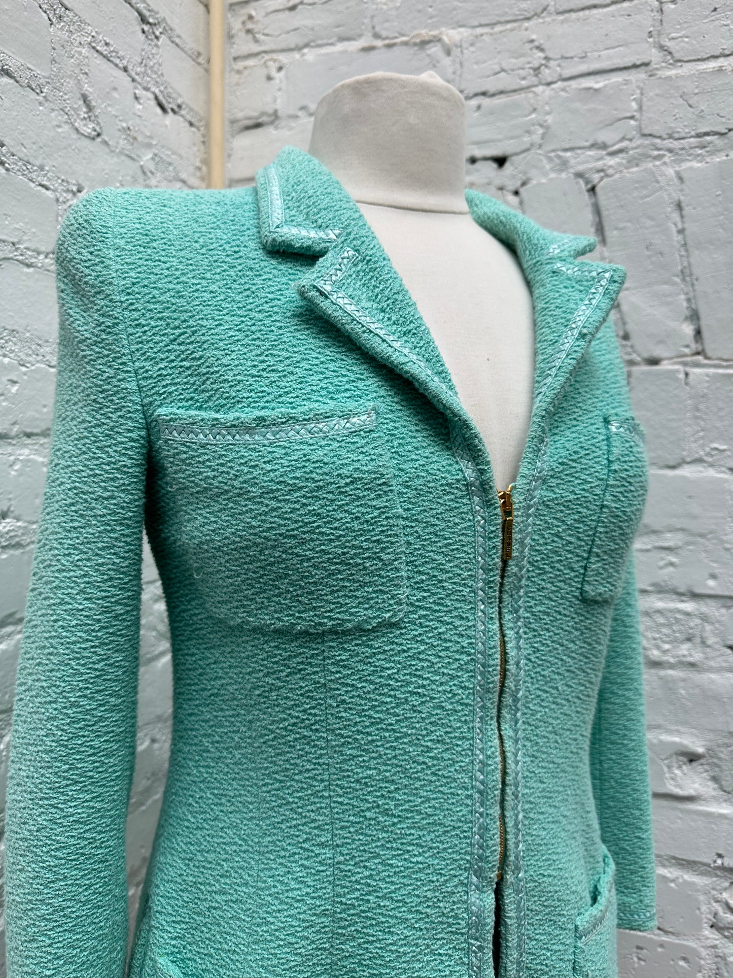 Chanel Teal Tweed Blazer, 42