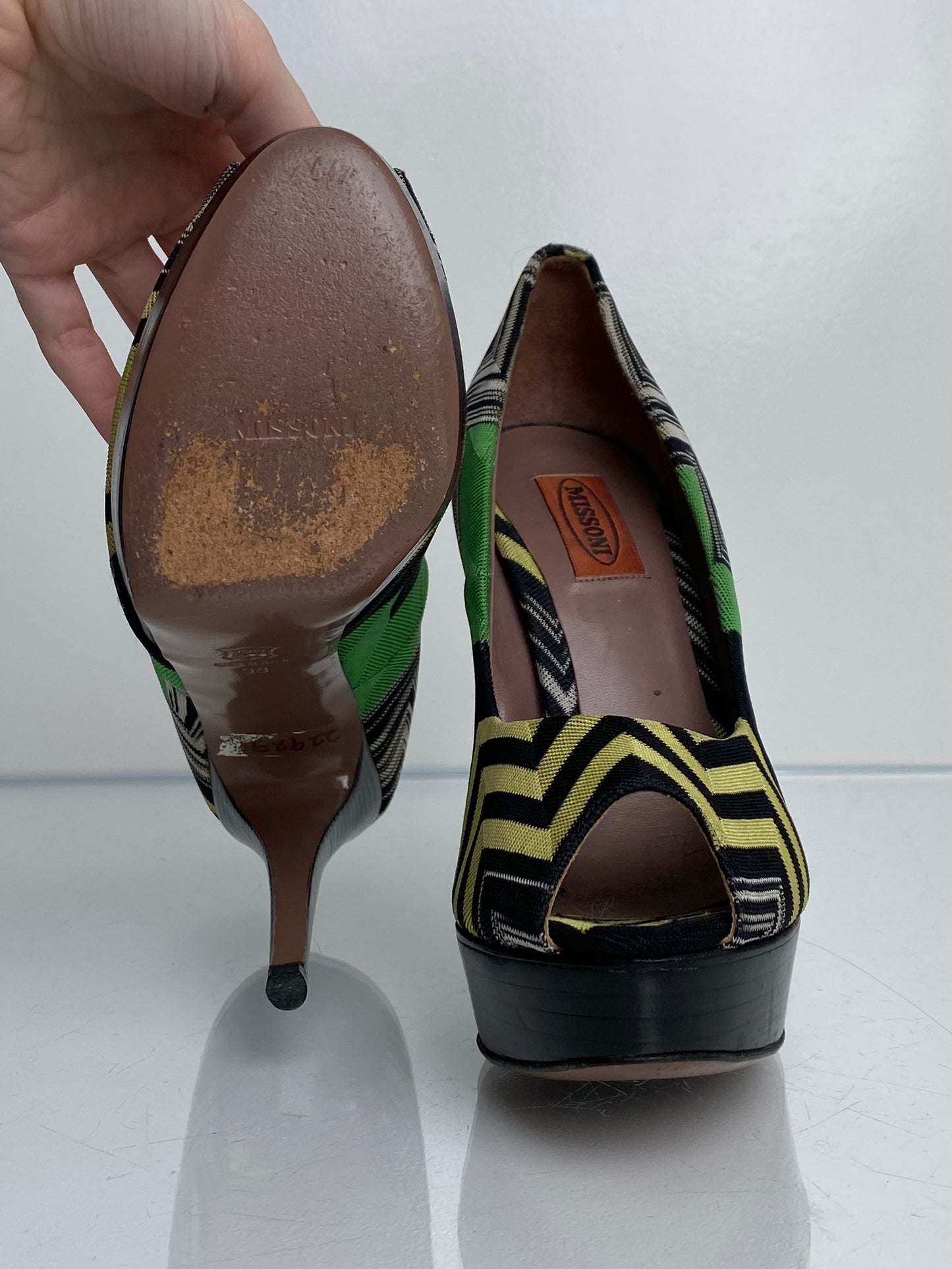 Missoni Black, Green, & Yellow Print Pumps, 38