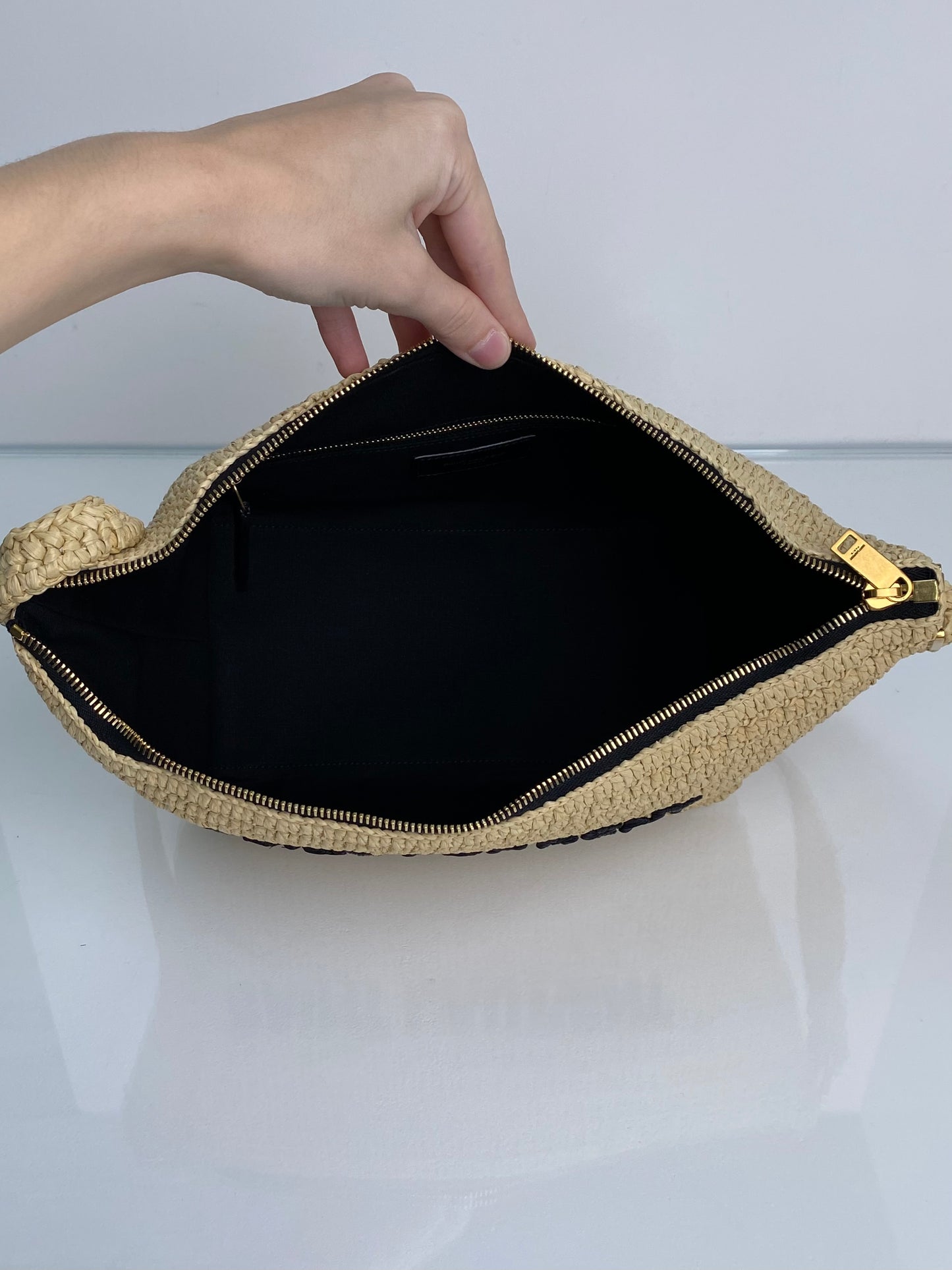 Saint Laurent Tan & Black Raffia Le Tuc Shoulder Bag GHW