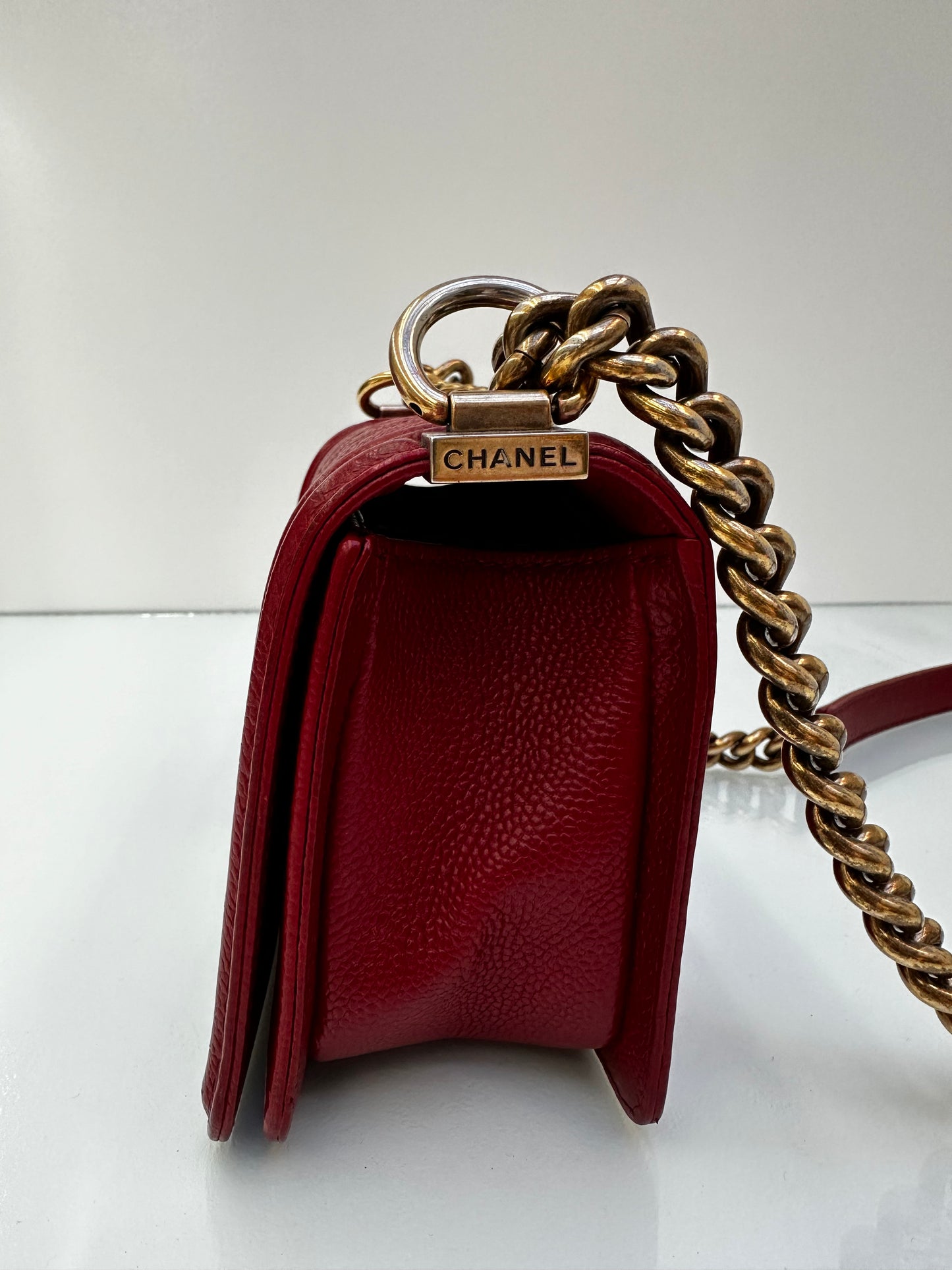 Chanel Red Small Quilted Boy Caviar GHW