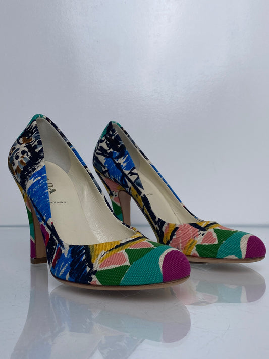 Prada Multicolor Canvas Heels, 36