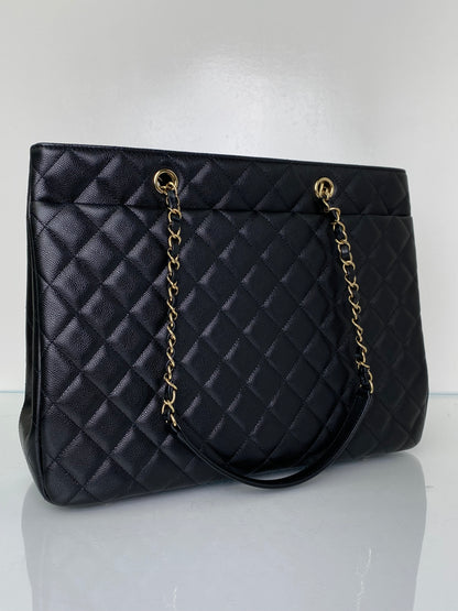Chanel Black Quilted Caviar Classic CC Shopping Tote Bag GHW