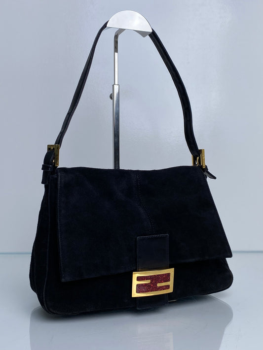Fendi Black Suede Mama Baguette GHW
