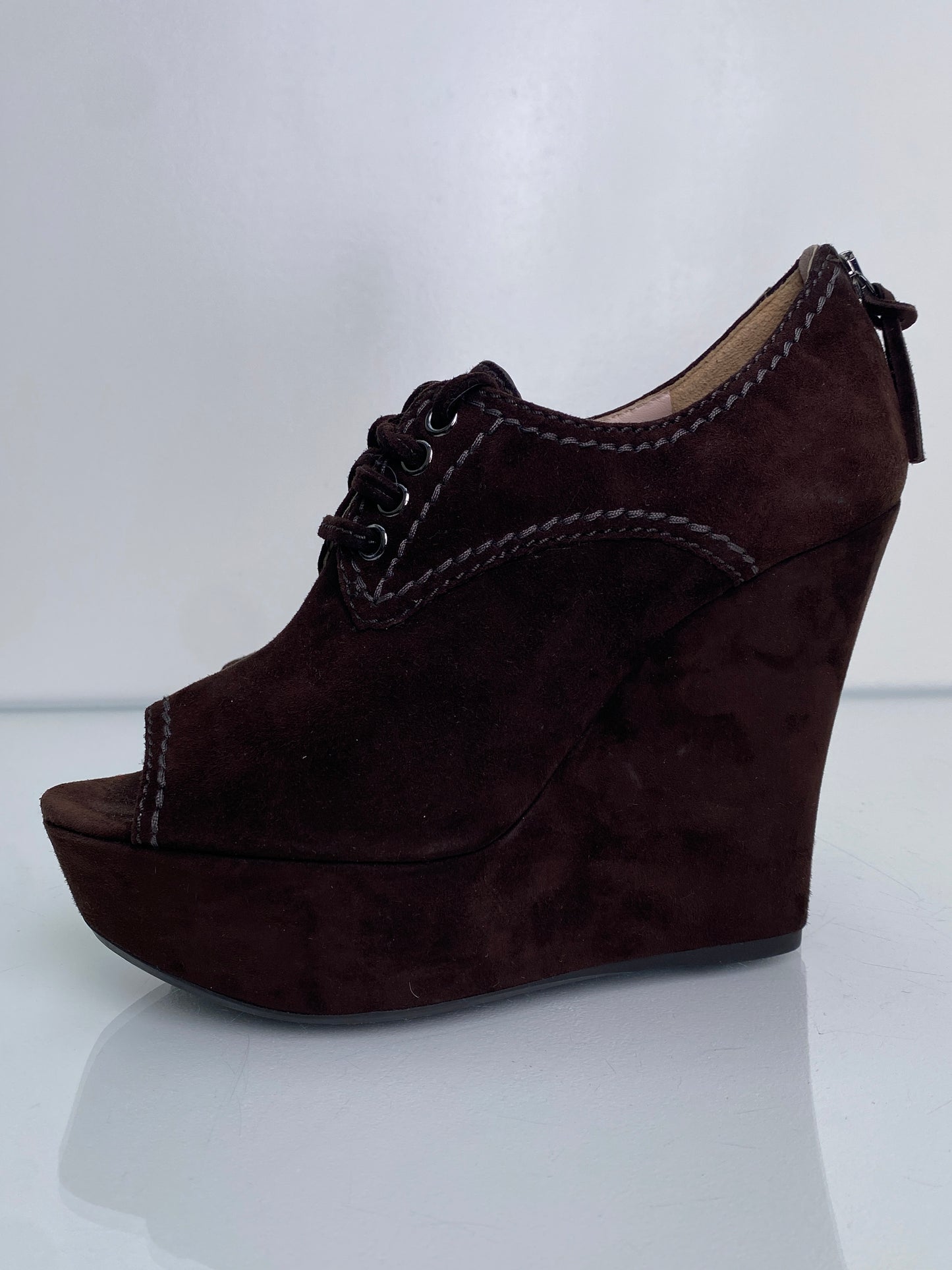 Miu Miu Brown Suede Wedges, 38.5