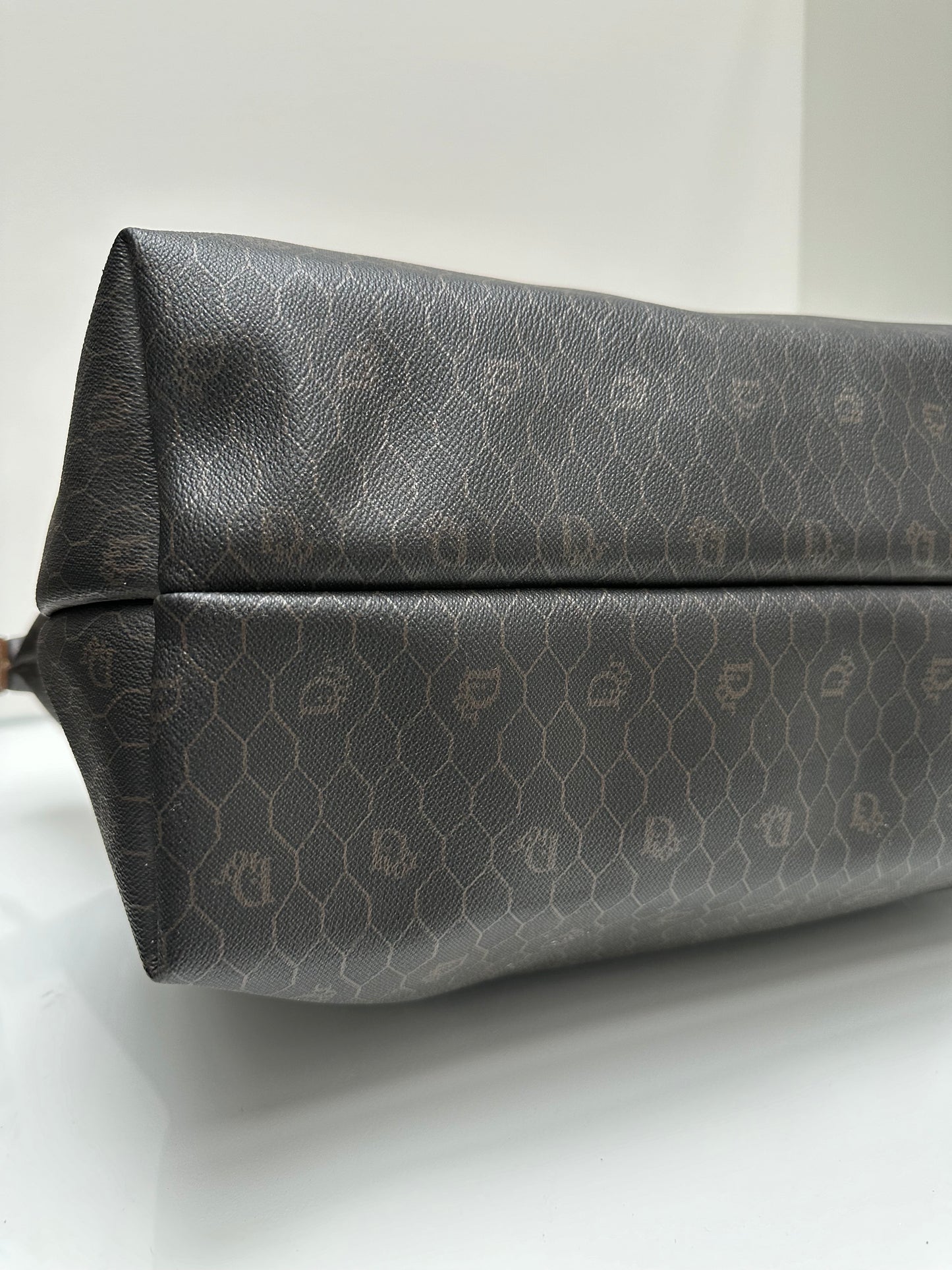 Christian Dior Brown Leather Honeycomb Luggage Tote