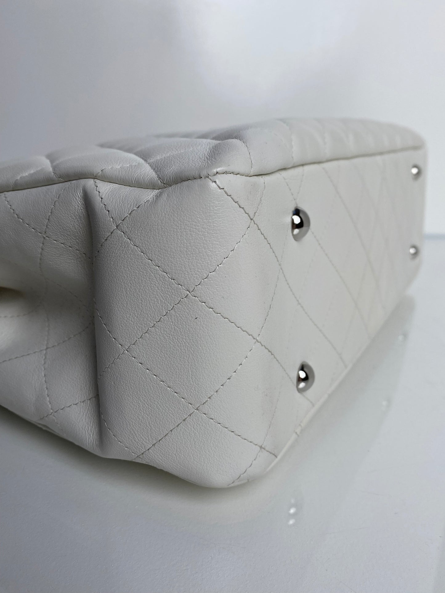 Chanel White Lambskin Quilted Tote Bag SHW