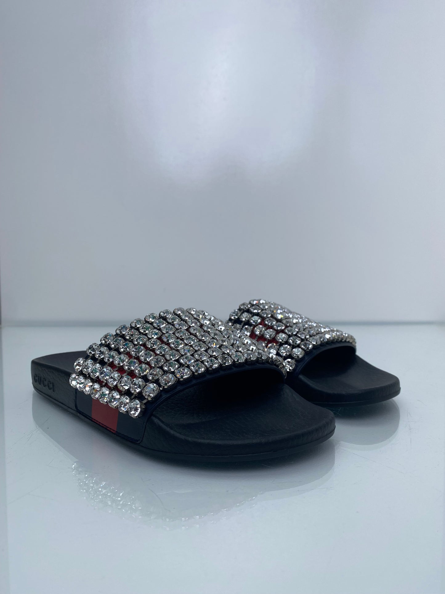 Gucci Black Crystal Slides, 37