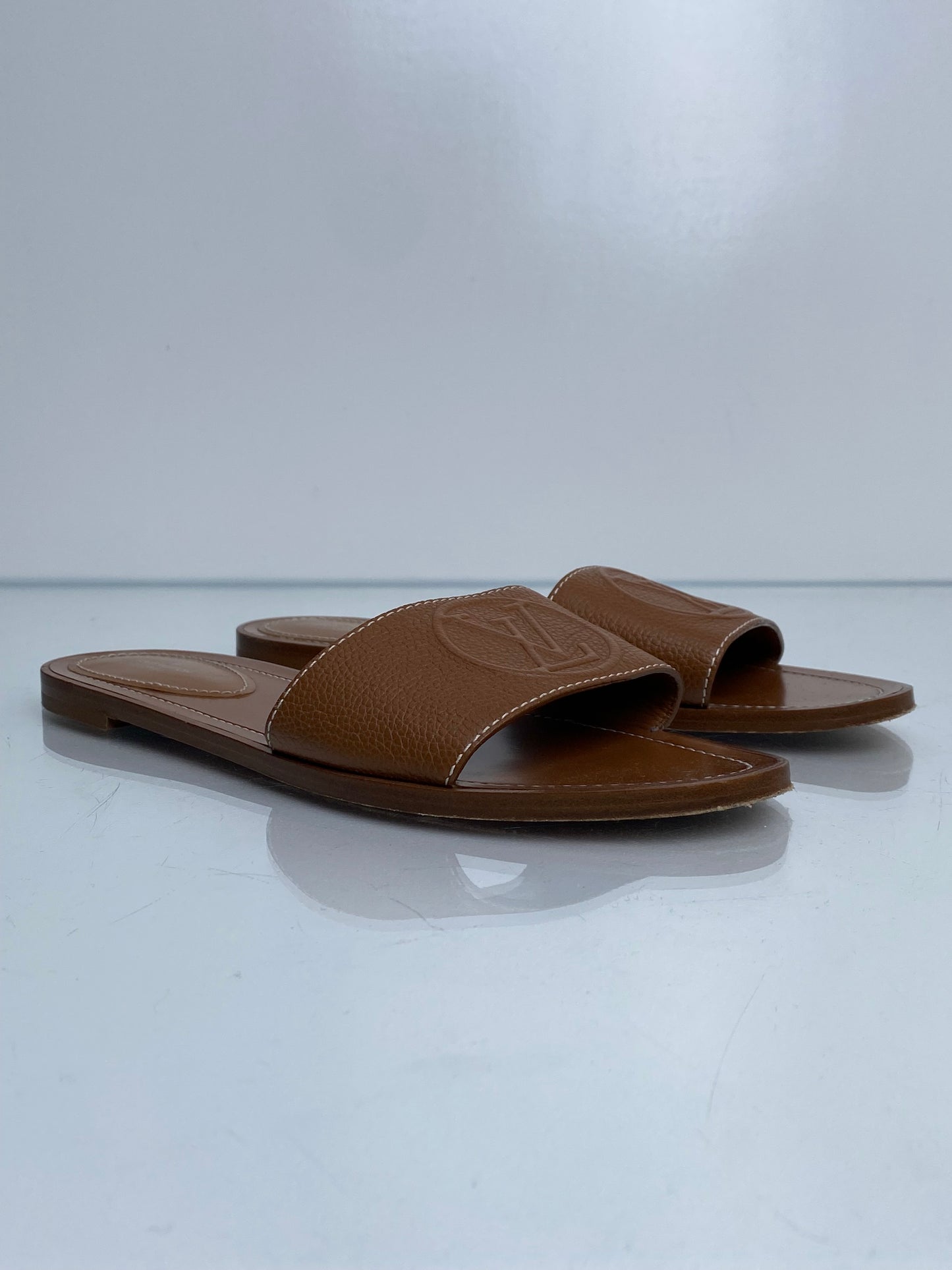 Louis Vuitton Brown Lock It Flat Mules, 41
