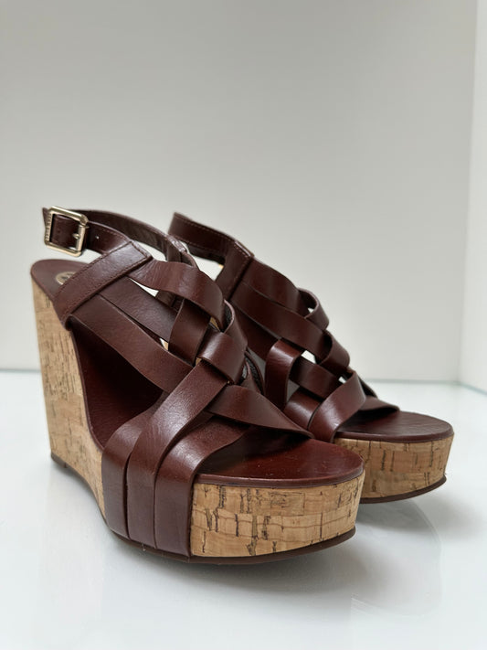 Tory Burch Brown Leather Wedges, 10.5