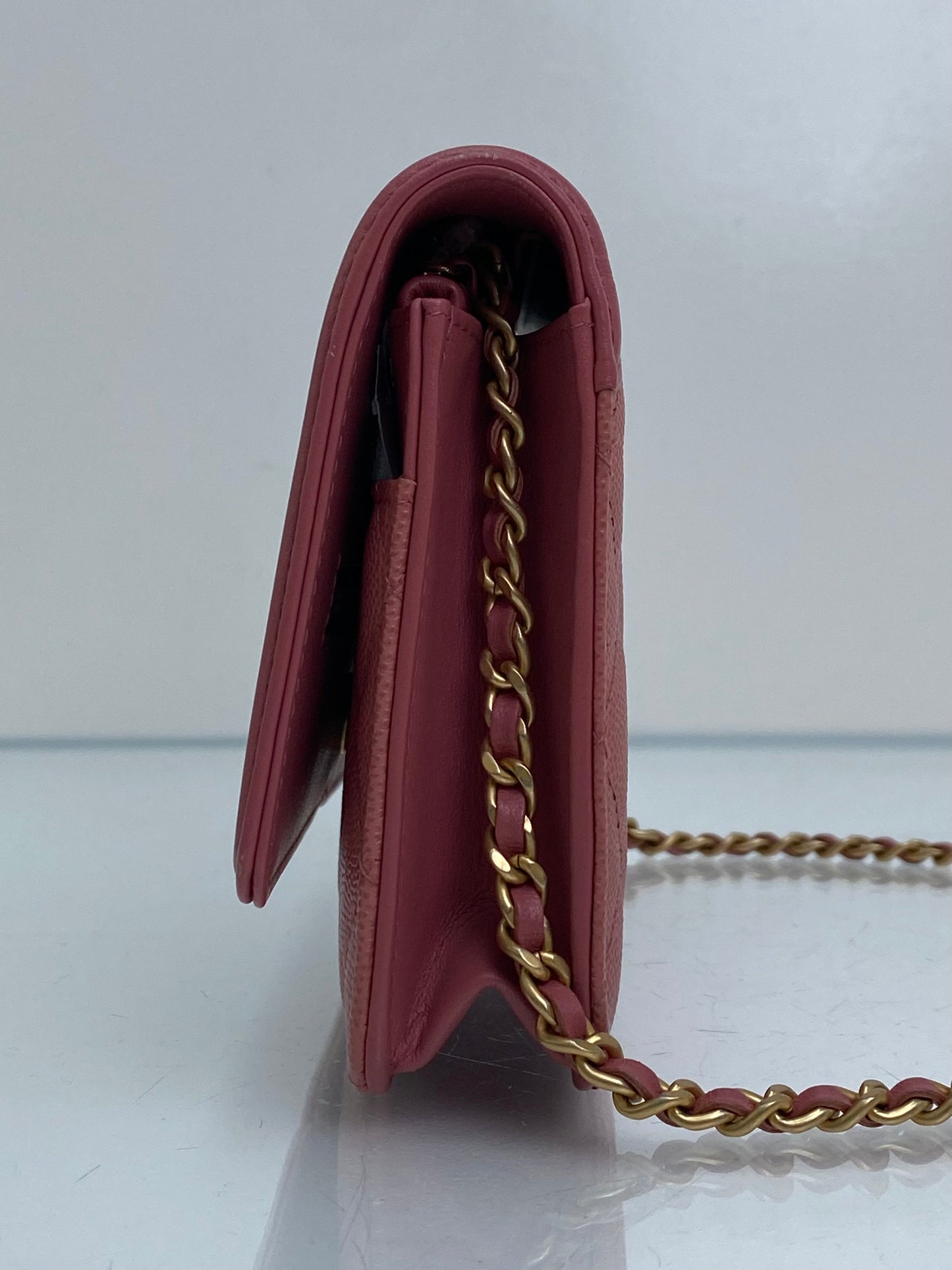 Chanel Light Pink Filigree Caviar Wallet On Chain GHW