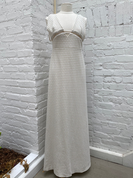 Adriana Iglesias White Circles & Gold Sparkles Dress, 40