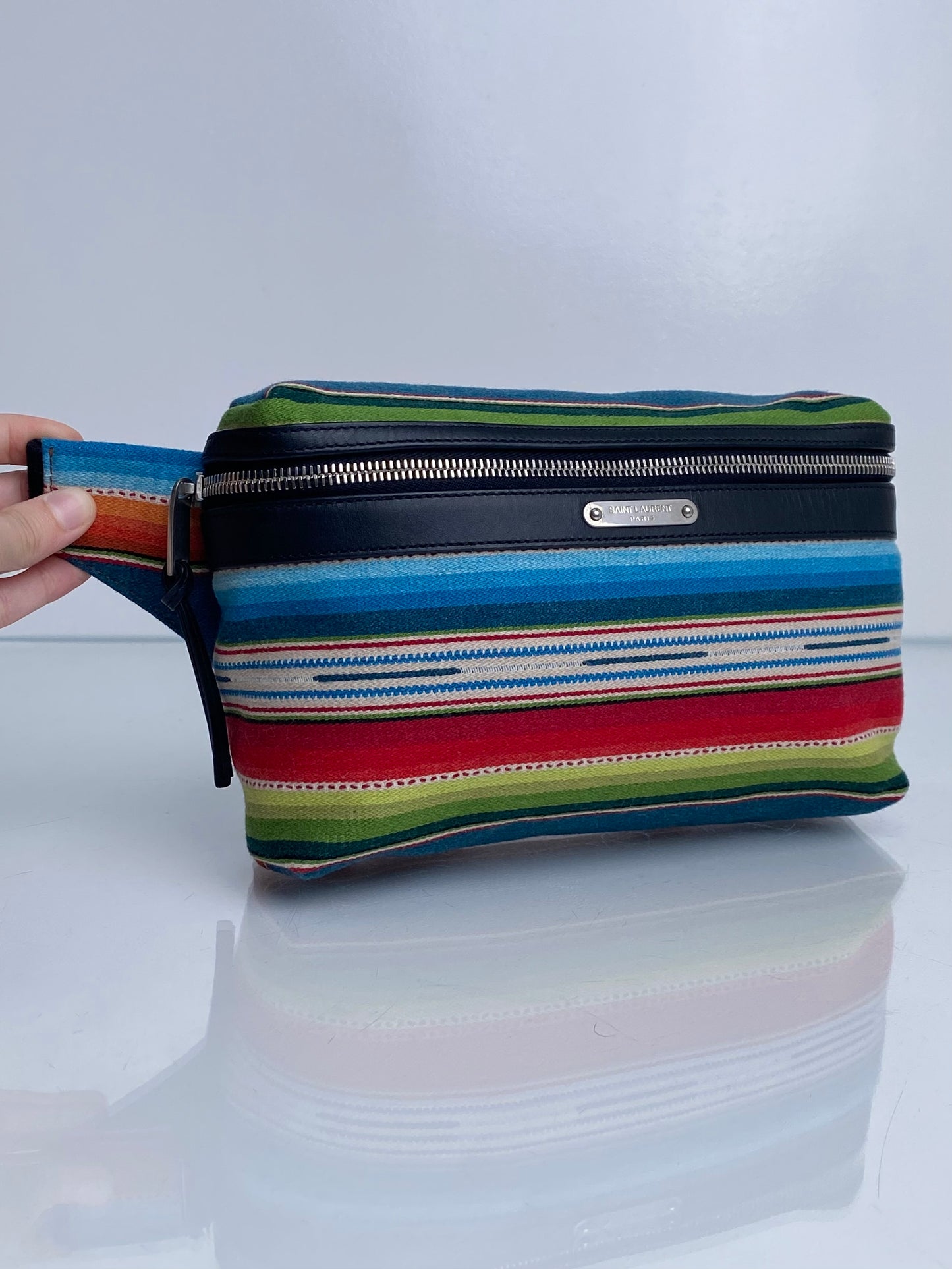 Saint Laurent Blue, Green, & Red Striped Wool Bum Bag SHW