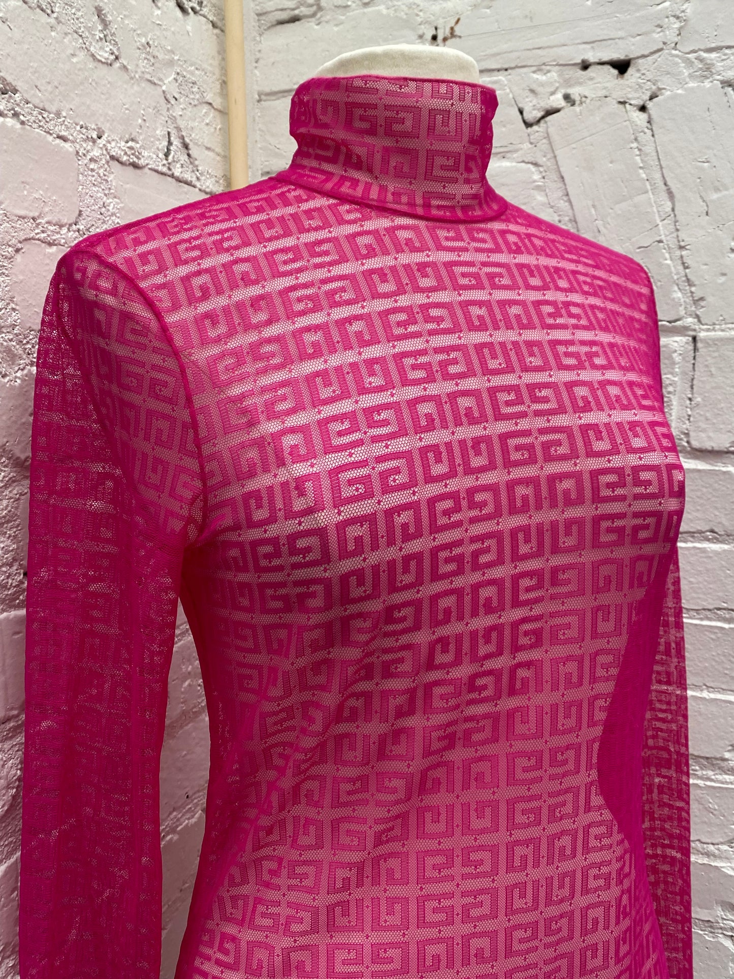 Givenchy Hot Pink Mesh Logo Body Suit, L
