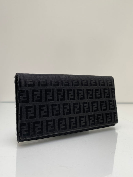 Fendi Black Canvas Zucca Print Snap Wallet