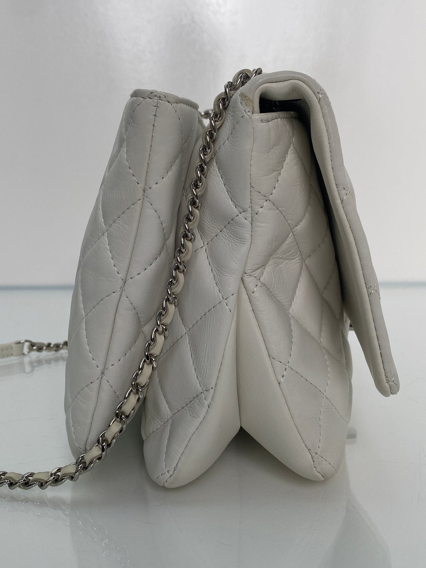 Chanel White Lambskin Quilted 3 Flap Bag SHW #19