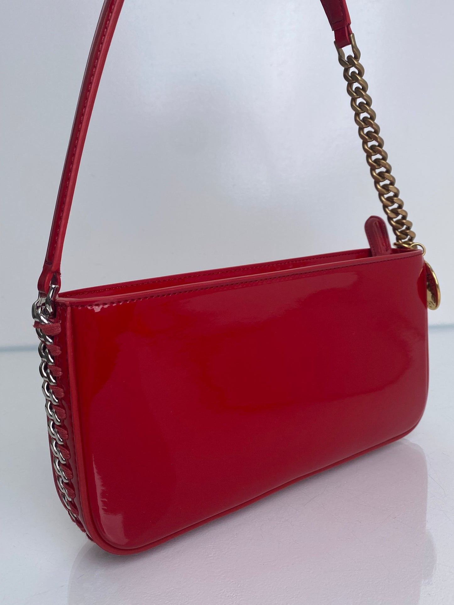Stella McCartney Red Frayme Patent Faux Leather Shoulder Bag TTHW