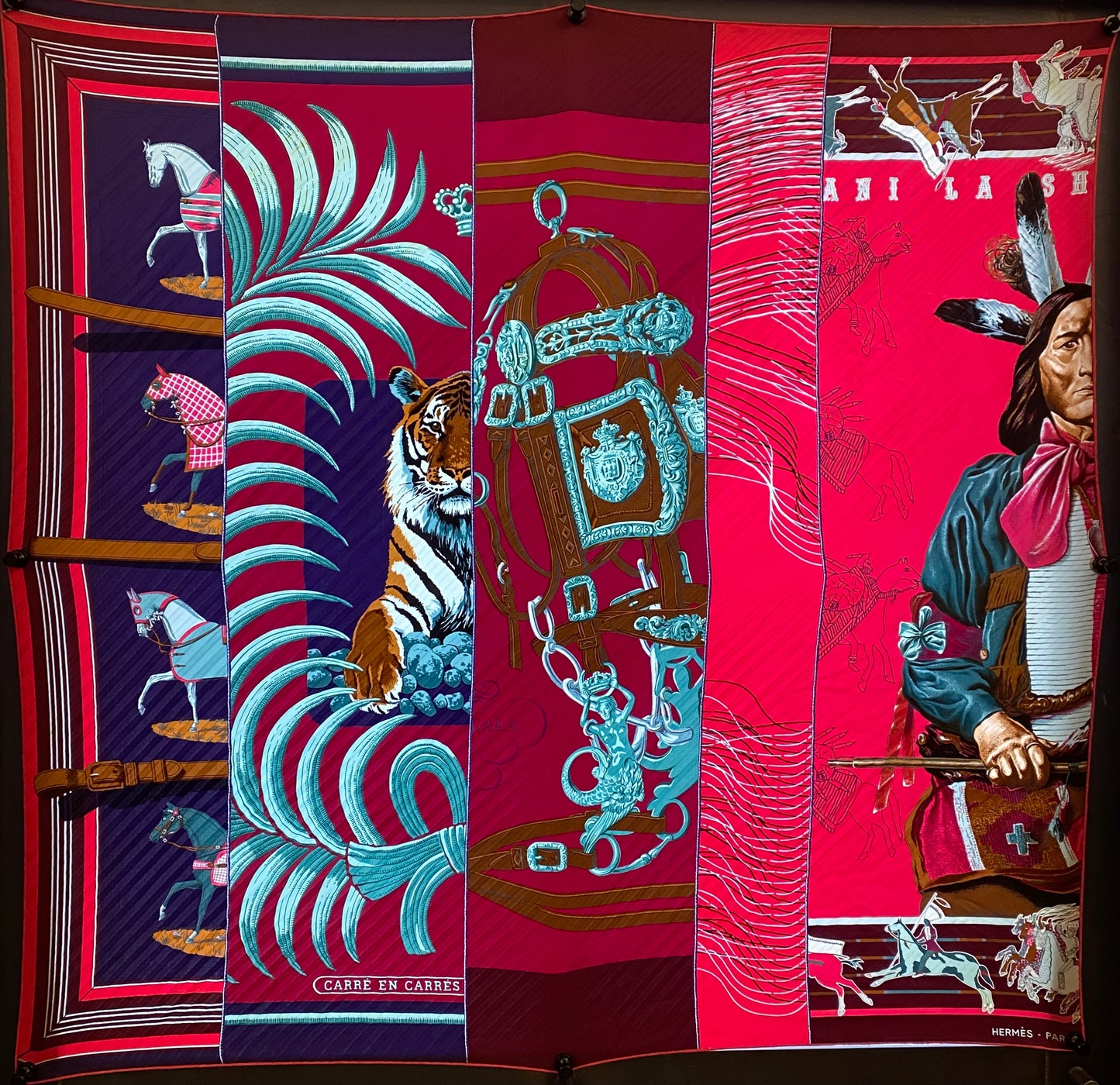 Hermes Pink & Purple Pleated 'Carre En Carres' Scarf