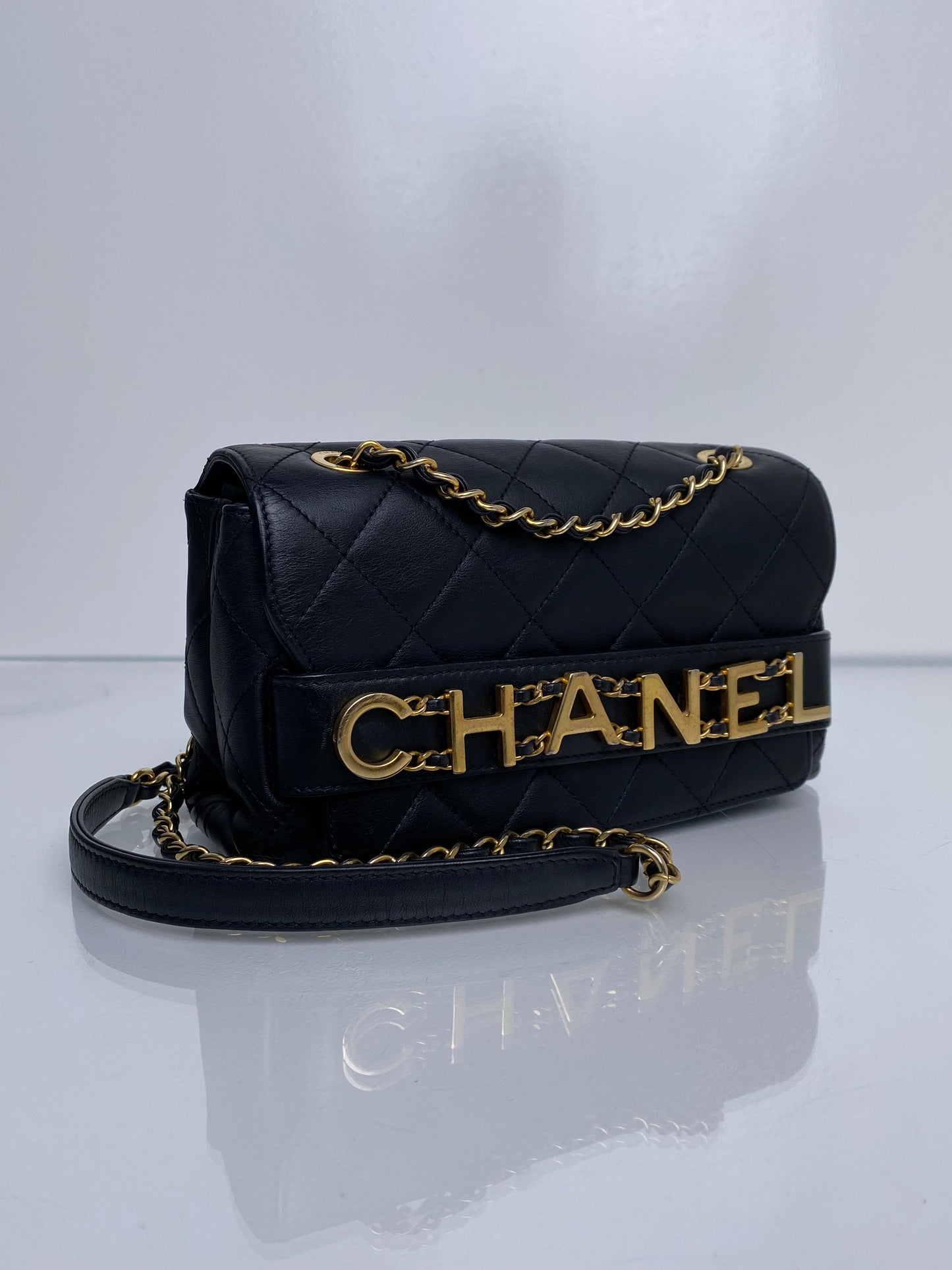 Chanel Matelasse Chain Shoulder Bag Black Lambskin GHW