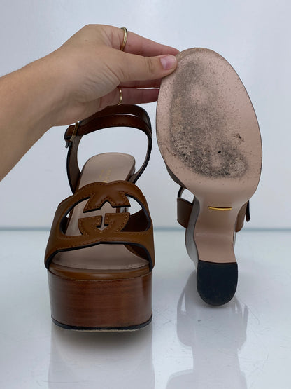 Gucci Brown GG Platform Heels, 38