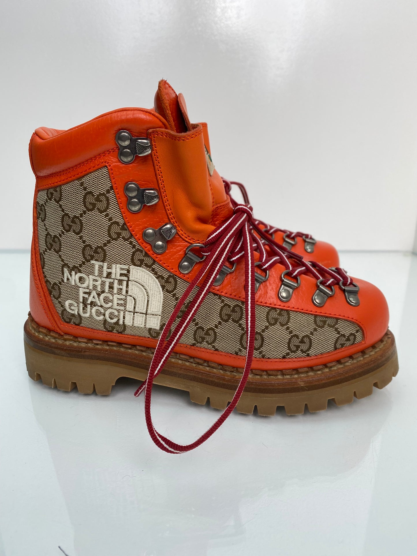 Gucci x North Face Orange Supreme Lace Up Boots, 38