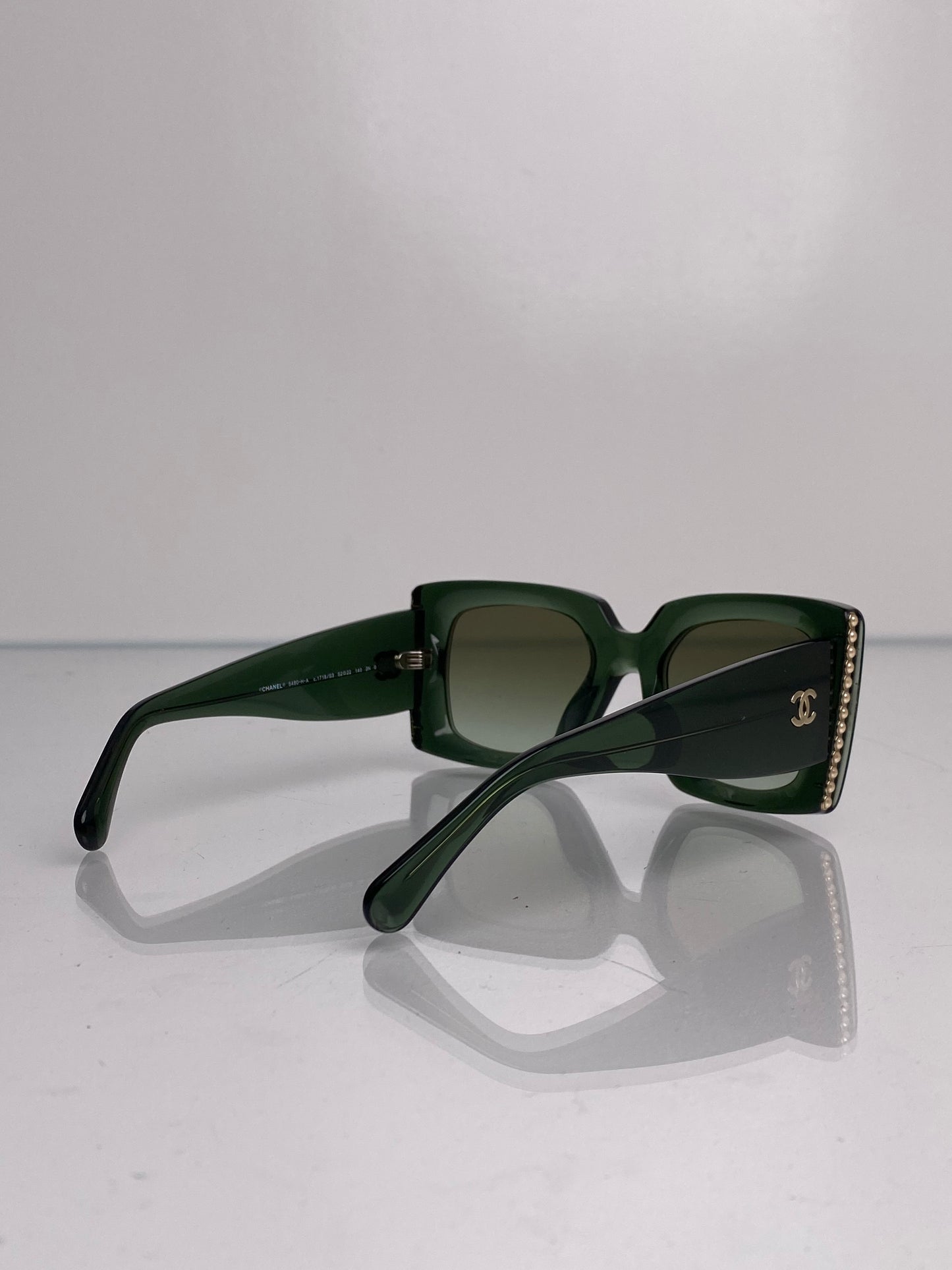 Chanel Square Green Lucite CC & Pearl Sunglasses