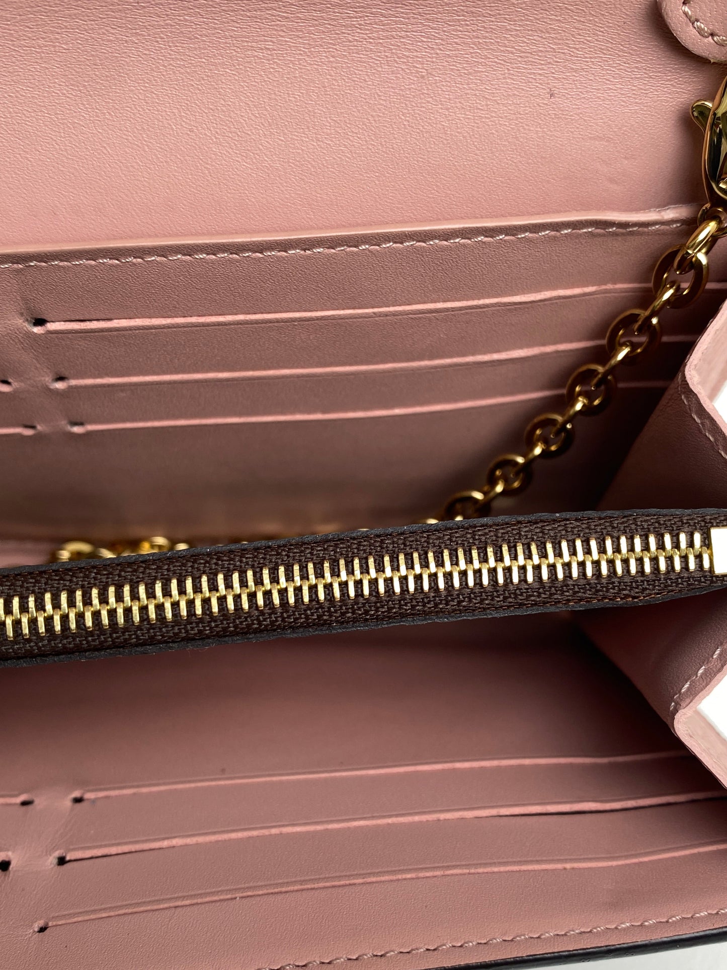 Louis Vuitton Pink & Damier Ebene Croisette Wallet On The Chain Bag GHW