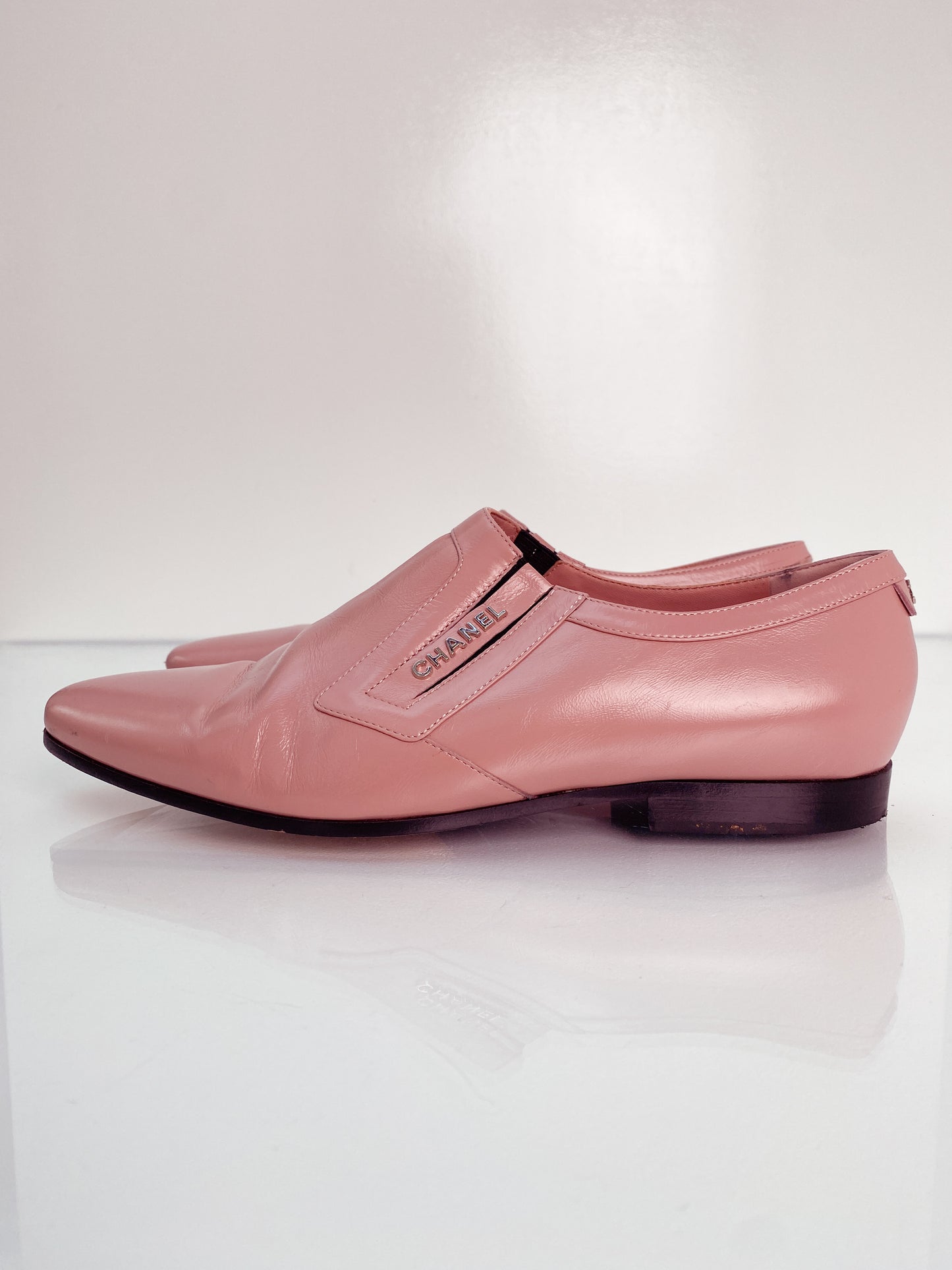 Chanel Pink Leather Calfksin Moccasins 42