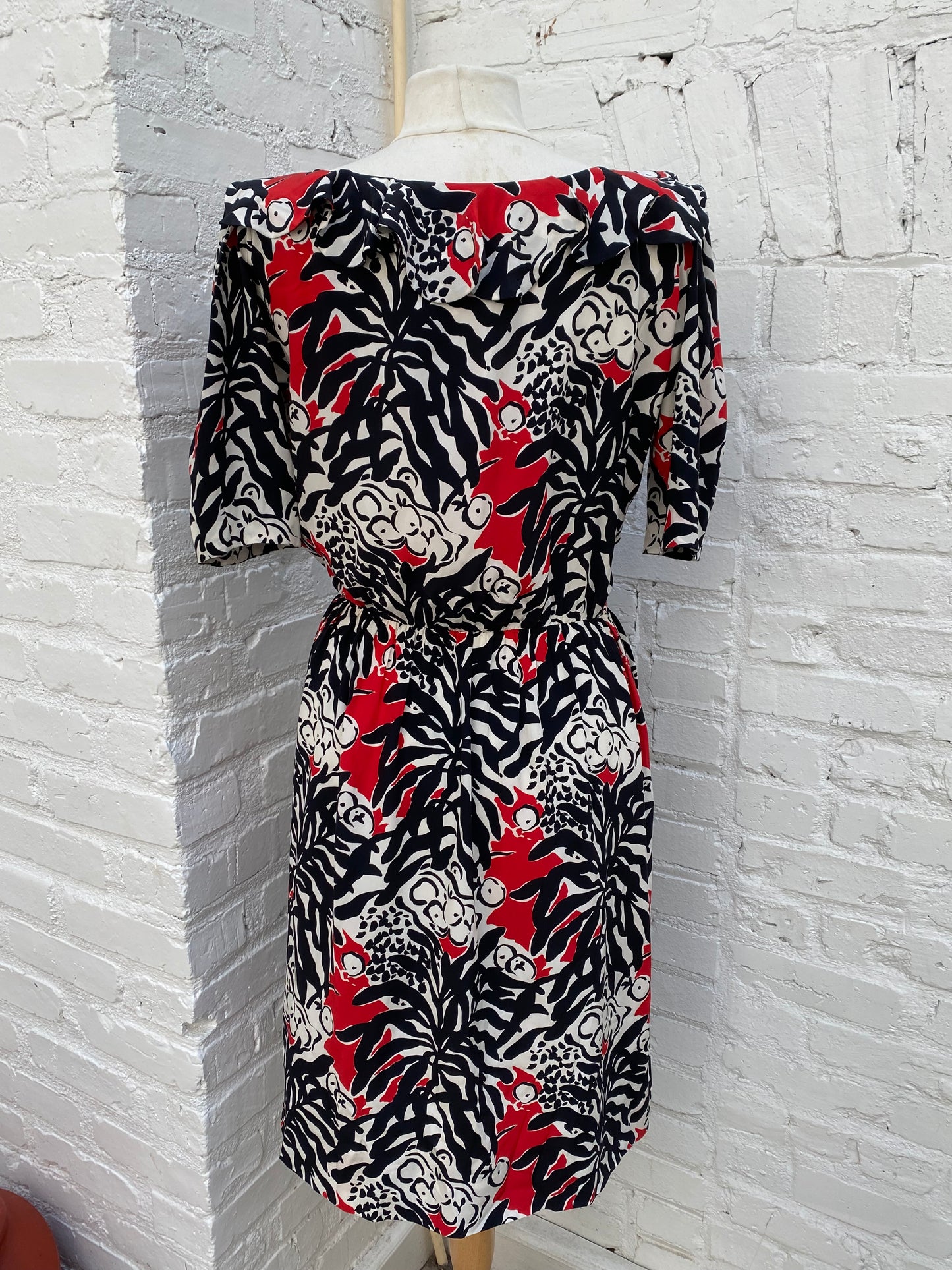 Saint Laurent Vintage Red, Black, & White Silk Dress, 42