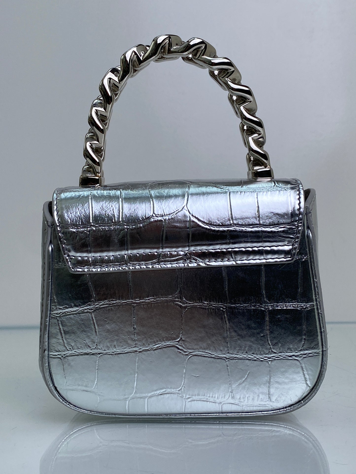 Versace Silver La Medusa Embossed Mini Top Handle Bag SHW