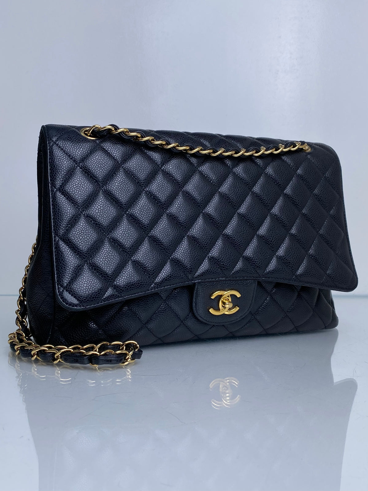 Chanel Black Caviar Maxi Single Flap Bag GHW #14
