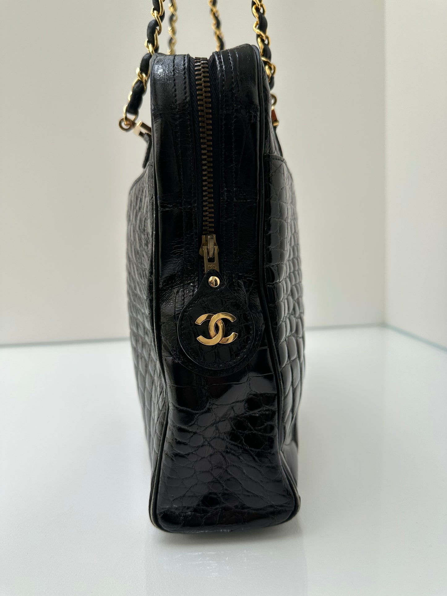 Chanel Black Shiny Crocodile Tote Bag GHW