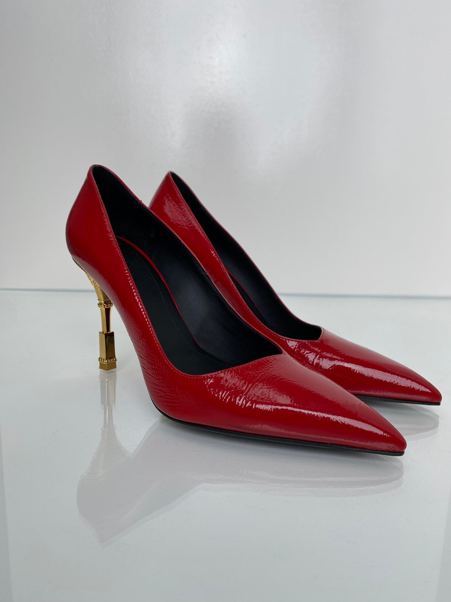 Balmain Red & Gold Closed-Toe Pumps, 37