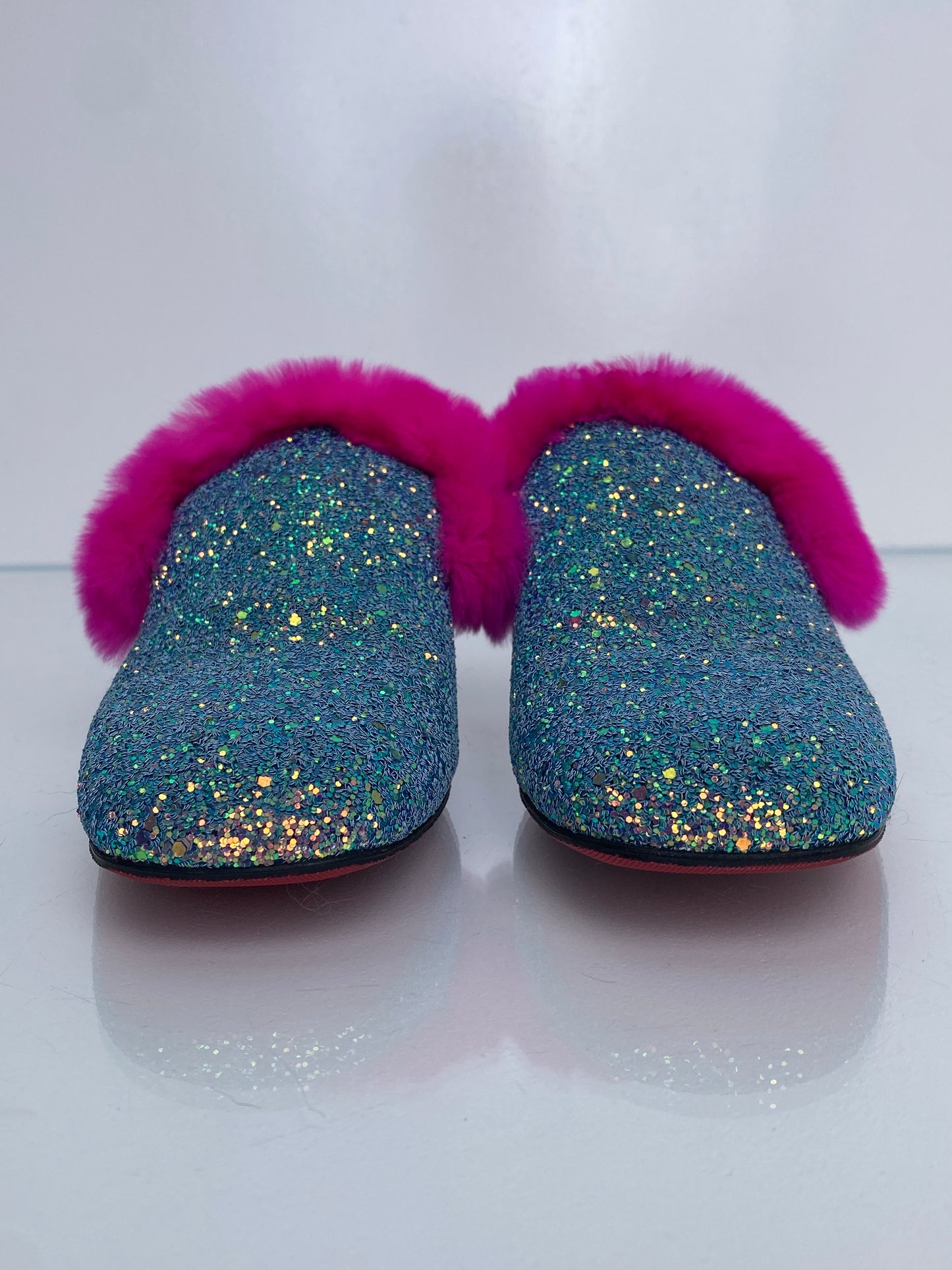 Christian Louboutin Sequin/ Pink Fur Mules, 39.5