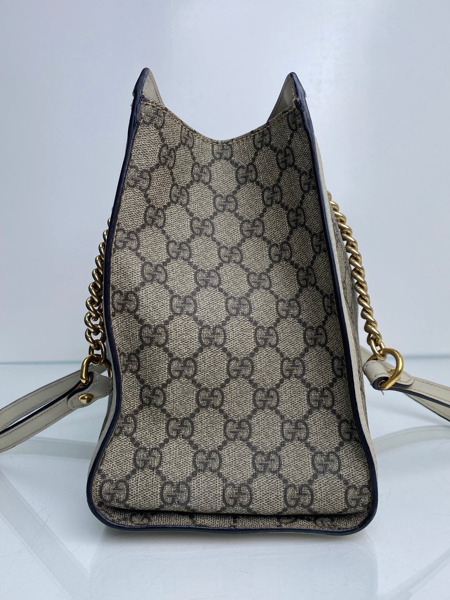 Gucci White GG Suprmeme Medium Padlock Tote Bag GHW (As Is)