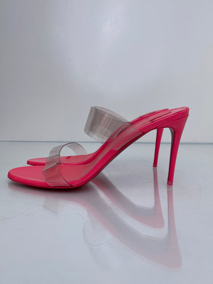 Christian Louboutin  Pink &PVC Just Nothing 85 Mules, 40