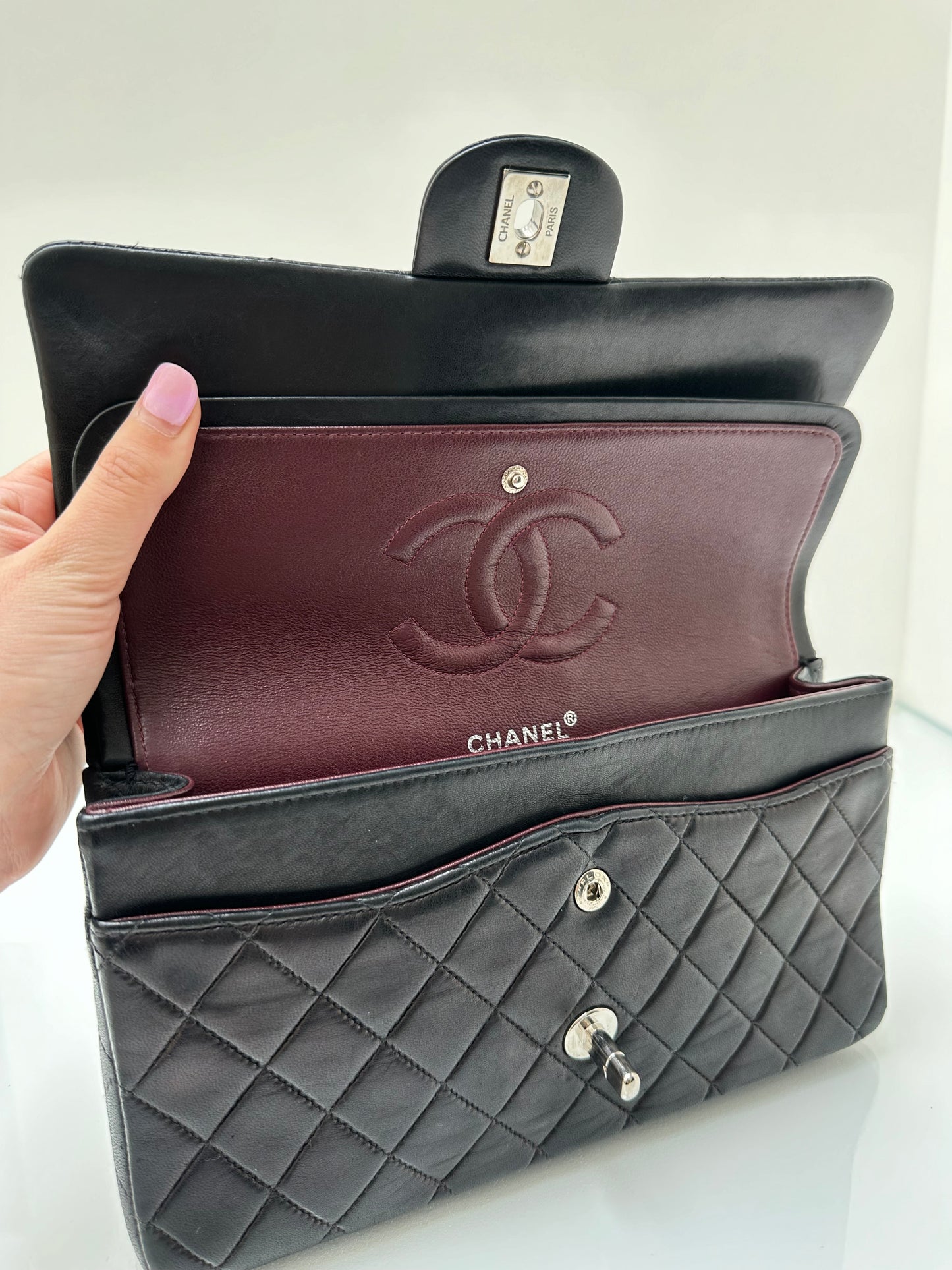 Chanel Medium Black Lambskin Double Flap SHW