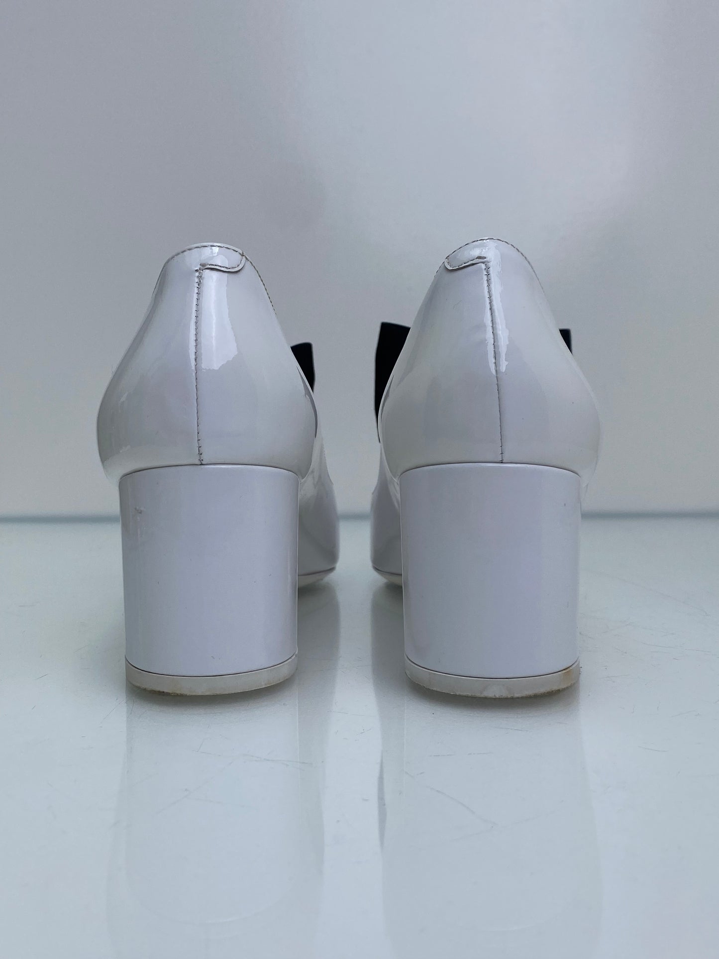 Chanel White Patent Mary Jane Heels, 42