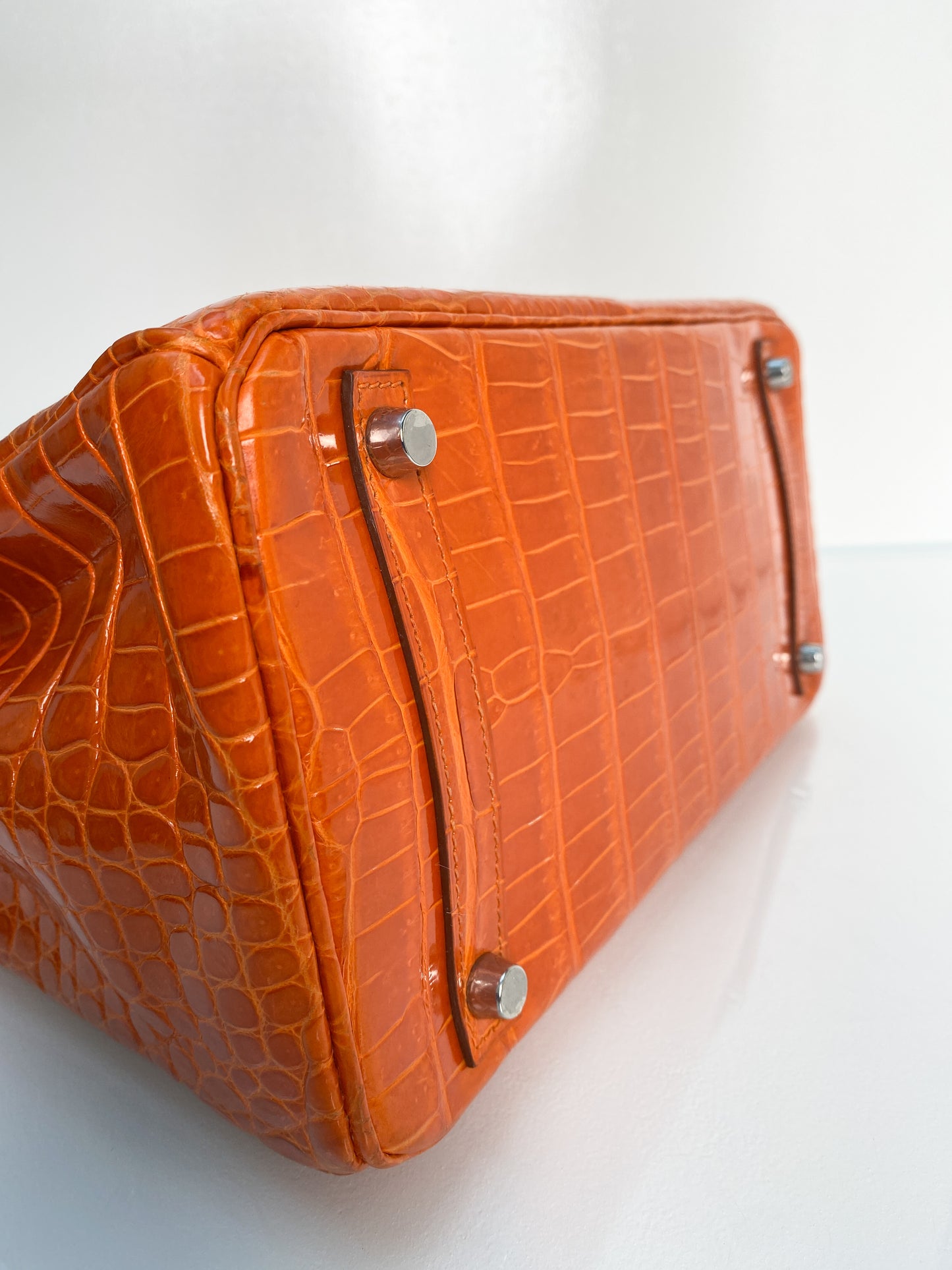 Hermes Birkin 30 Shiny Porosus Orange PHW #L