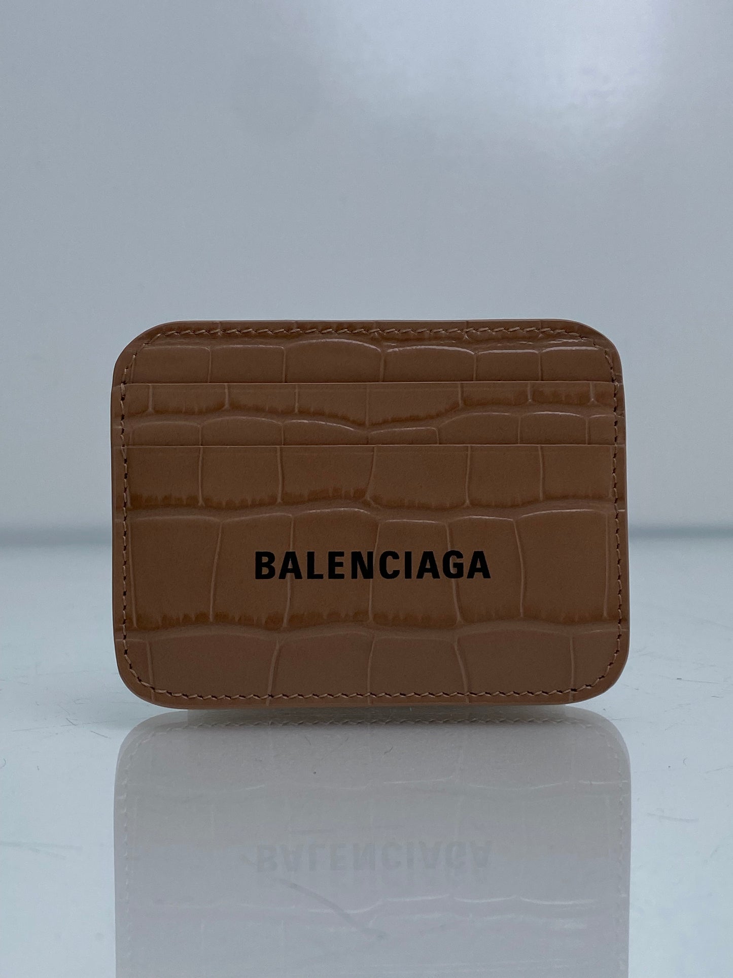 Balenciaga Tan Croc Embossed Logo Card Holder
